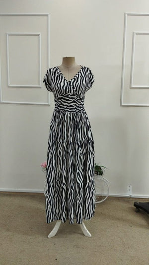 Rochie maxi Supreme pentru femei, cu mânecă scurtă, decolteu înfășurat și talie elastică, 34753