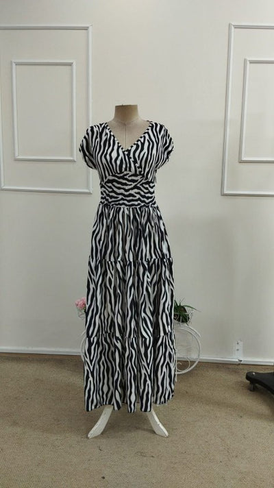 Rochie maxi Supreme pentru femei, cu mânecă scurtă, decolteu înfășurat și talie elastică, 34753