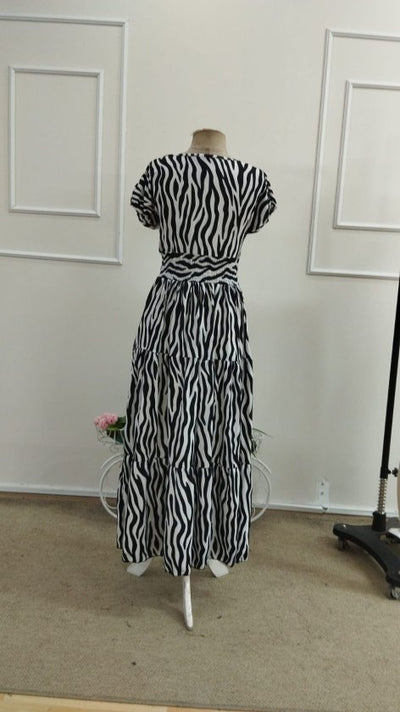 Rochie maxi Supreme pentru femei, cu mânecă scurtă, decolteu înfășurat și talie elastică, 34753