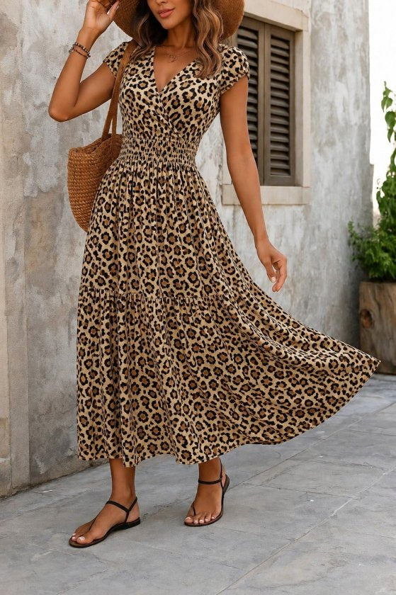 Rochie maxi Supreme pentru femei, cu mânecă scurtă, decolteu înfășurat și talie elastică, 34755