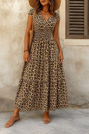 Rochie maxi Supreme pentru femei, cu mânecă scurtă, decolteu înfășurat și talie elastică, 34755