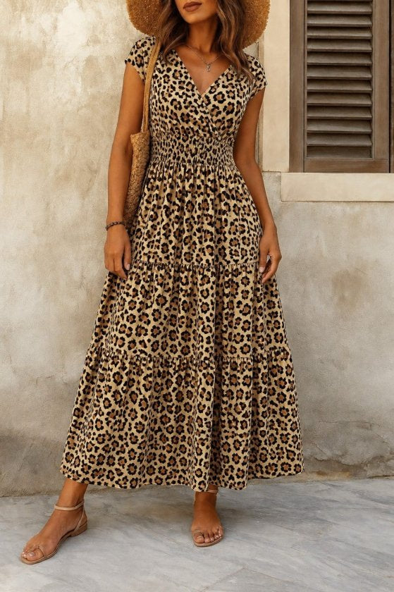 Rochie maxi Supreme pentru femei, cu mânecă scurtă, decolteu înfășurat și talie elastică, 34755