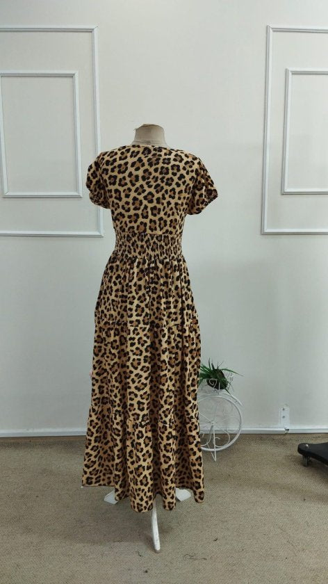 Rochie maxi Supreme pentru femei, cu mânecă scurtă, decolteu înfășurat și talie elastică, 34755