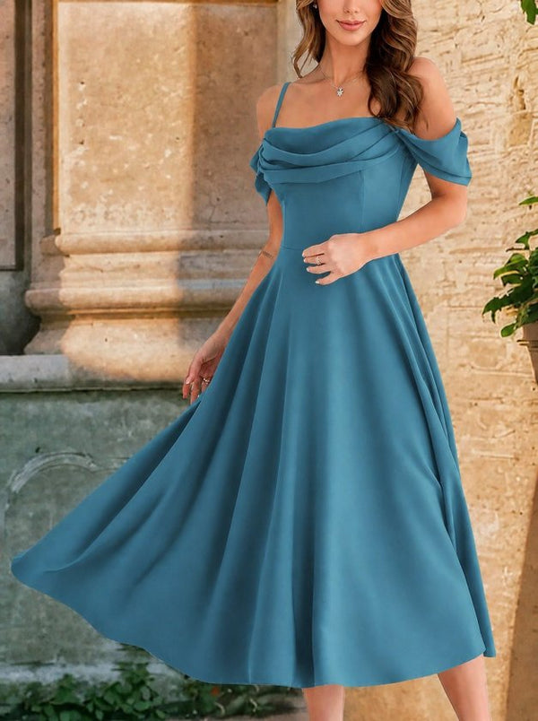 Rochie lungă, evazată, din crep importat, cu bretele, cu umerii goi, cu decolteu în formă de inimă, pentru femei, 34403