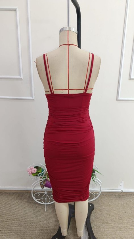 Rochie midi cu guler rotund și bretele pentru femei, culoare nisip, 34459