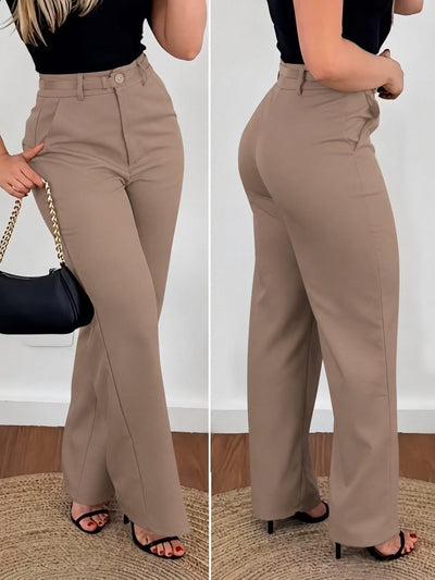 Pantaloni de damă din satin, fără curea, cu talie înaltă, 34462