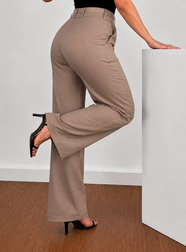 Pantaloni de damă din satin, fără curea, cu talie înaltă, 34462