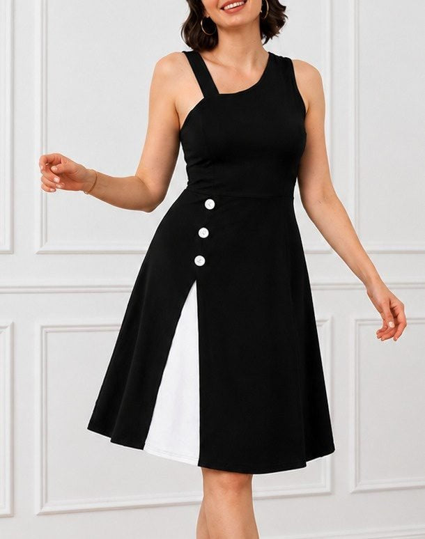Rochie scurtă, strălucitoare, din crep, cu bretele și alte bretele, închidere cu nasturi, 34475