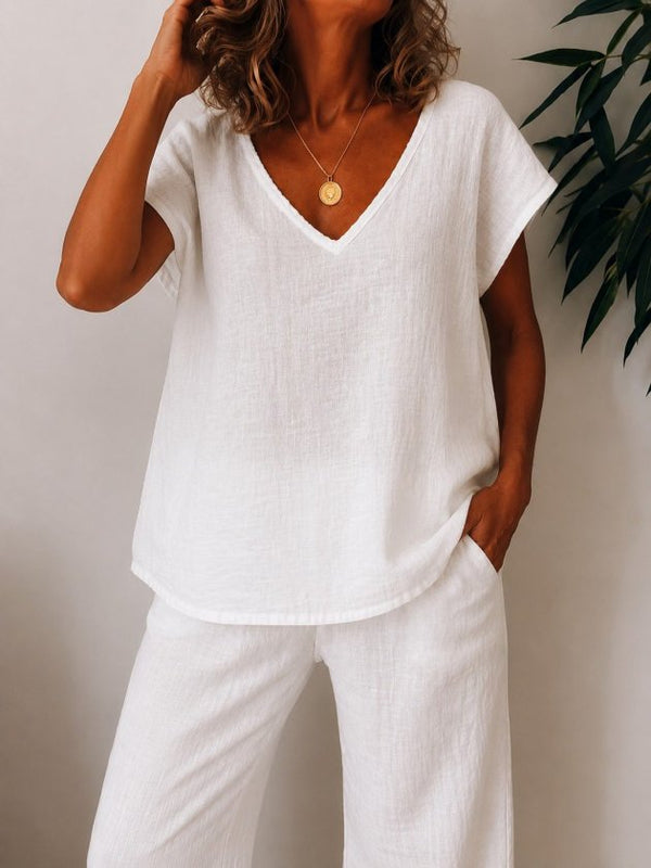 Bluză pentru femei cu mânecă scurtă și decolteu în V, 34513