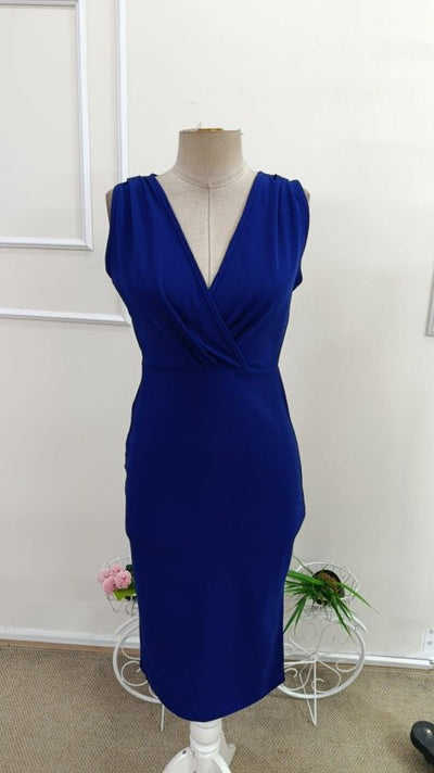 Rochie midi din crep importat, cu guler înfășurat și bretele pentru femei, 34521