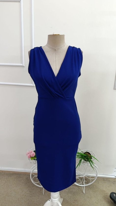 Rochie midi din crep importat, cu guler înfășurat și bretele pentru femei, 34521