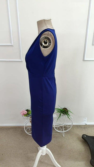 Rochie midi din crep importat, cu guler înfășurat și bretele pentru femei, 34521