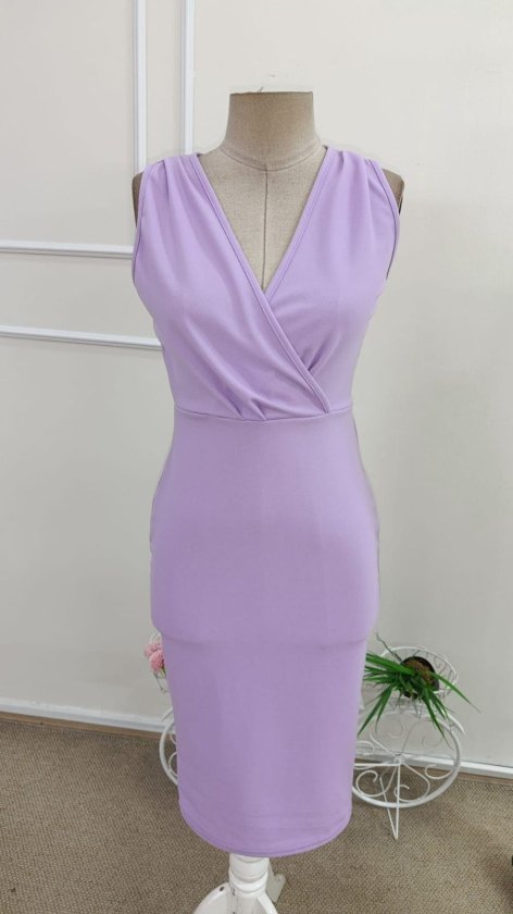 Rochie midi din crep importat, cu guler înfășurat și bretele pentru femei, 34522