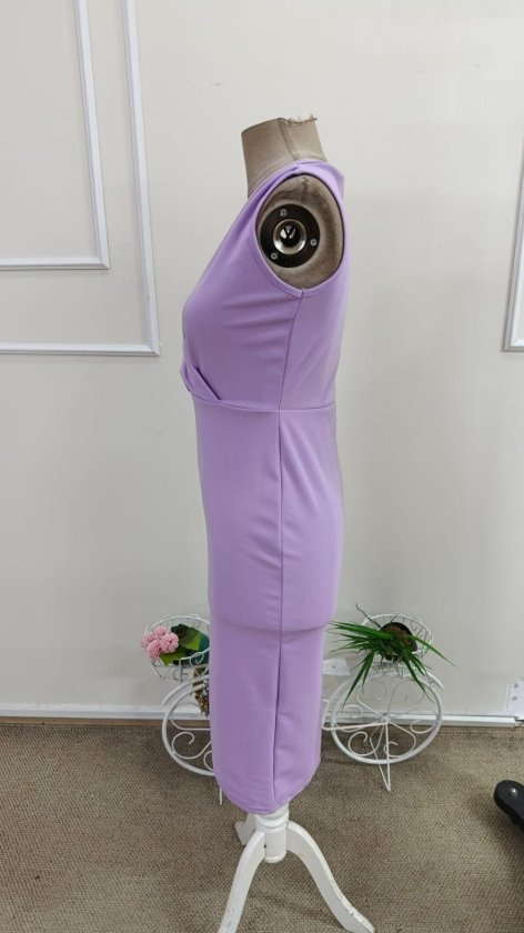 Rochie midi din crep importat, cu guler înfășurat și bretele pentru femei, 34522