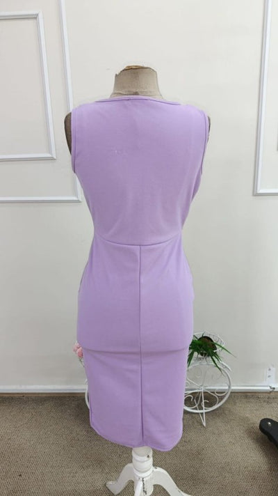 Rochie midi din crep importat, cu guler înfășurat și bretele pentru femei, 34522