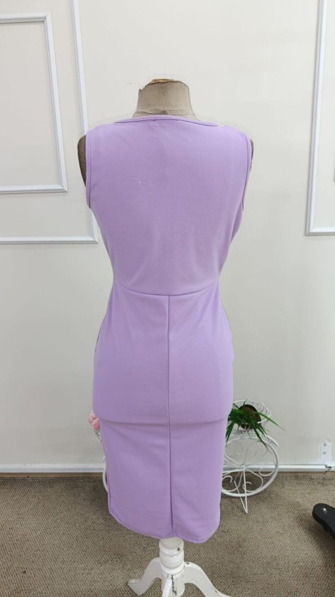 Rochie midi din crep importat, cu guler înfășurat și bretele pentru femei, 34522