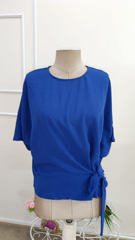 Women's Short Sleeve Crew Neck Side Lace-Up Aerobin Blouse, 34565