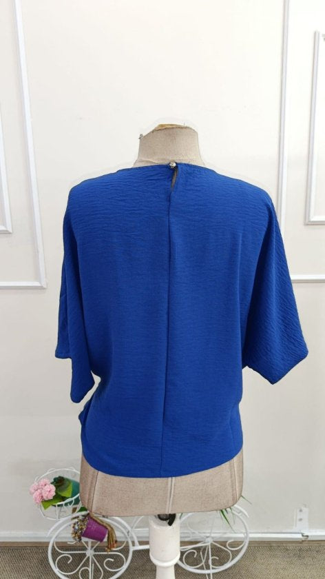 Women's Short Sleeve Crew Neck Side Lace-Up Aerobin Blouse, 34565