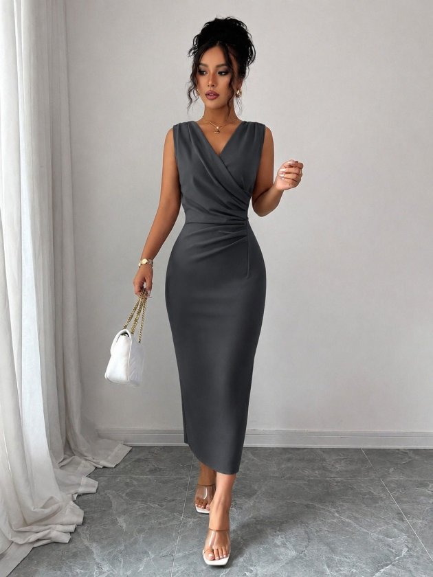 Rochie scurtă din crep importat, cu mânecă scurtă, guler mandarin și detalii florale, pentru femei, 34578