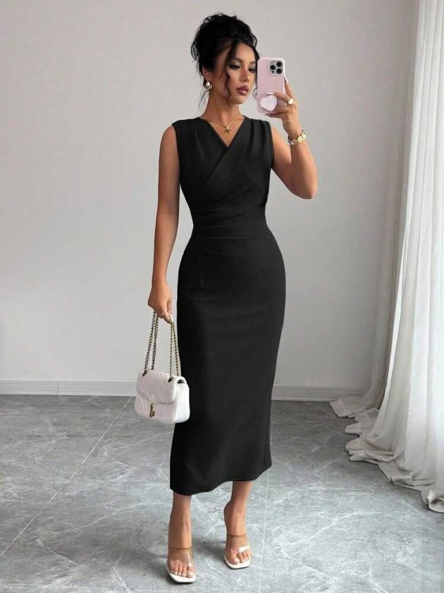 Rochie scurtă din crep importat, cu mânecă scurtă, guler mandarin și detalii florale, pentru femei, 34579