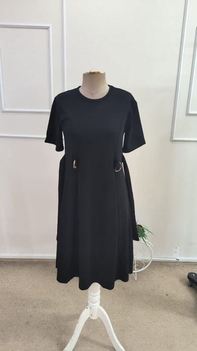 Rochie scurtă din modal pentru femei, cu mânecă scurtă, guler rotund și detaliu cu cataramă laterală, 34582
