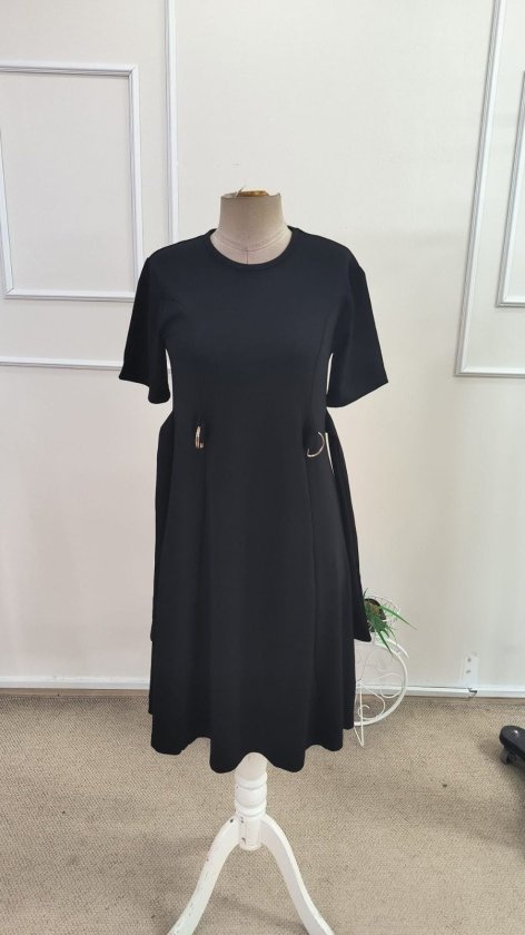 Rochie scurtă din modal pentru femei, cu mânecă scurtă, guler rotund și detaliu cu cataramă laterală, 34582