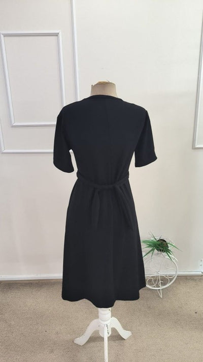 Rochie scurtă din modal pentru femei, cu mânecă scurtă, guler rotund și detaliu cu cataramă laterală, 34582