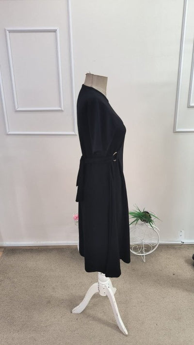 Rochie scurtă din modal pentru femei, cu mânecă scurtă, guler rotund și detaliu cu cataramă laterală, 34582