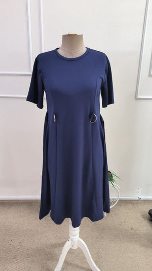 Rochie scurtă din modal pentru femei, cu mânecă scurtă, guler rotund și detaliu cu cataramă laterală, 34583