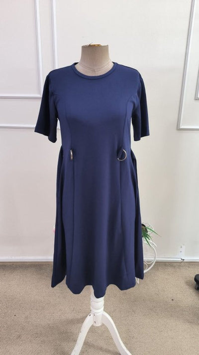 Rochie scurtă din modal pentru femei, cu mânecă scurtă, guler rotund și detaliu cu cataramă laterală, 34583