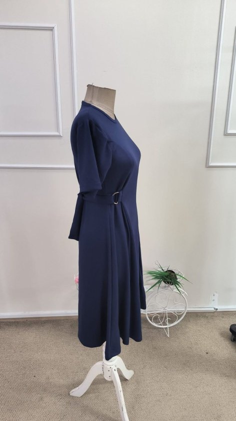 Rochie scurtă din modal pentru femei, cu mânecă scurtă, guler rotund și detaliu cu cataramă laterală, 34583