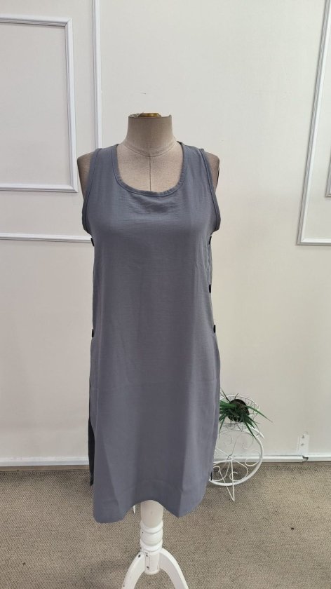 Rochie scurtă pentru femei, cu guler rotund și bretele, cu nasturi laterali, 34584