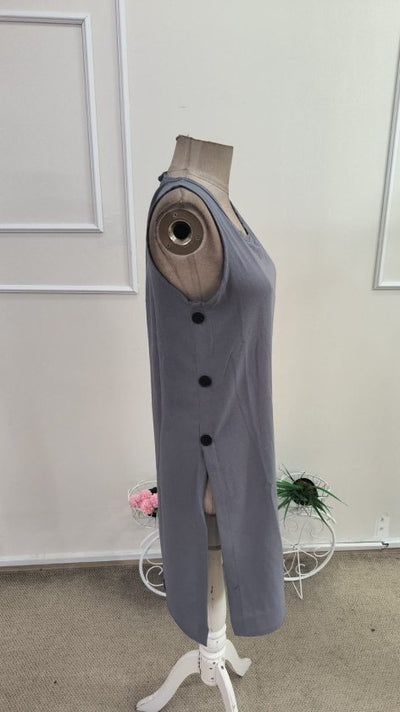 Rochie scurtă pentru femei, cu guler rotund și bretele, cu nasturi laterali, 34584