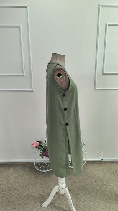 Rochie scurtă pentru femei, cu bretele, decolteu rotund și nasturi laterali, 34586