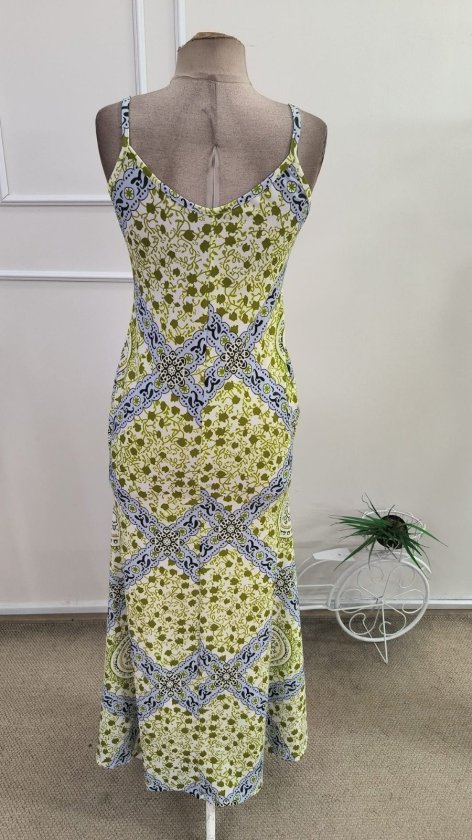 Women's Spaghetti Strap V-Neck Patterned Supreme Long Dress, 34589