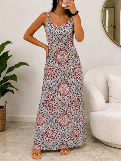 Rochie lungă Supreme pentru femei, cu bretele, decolteu în V și imprimeu, 34590