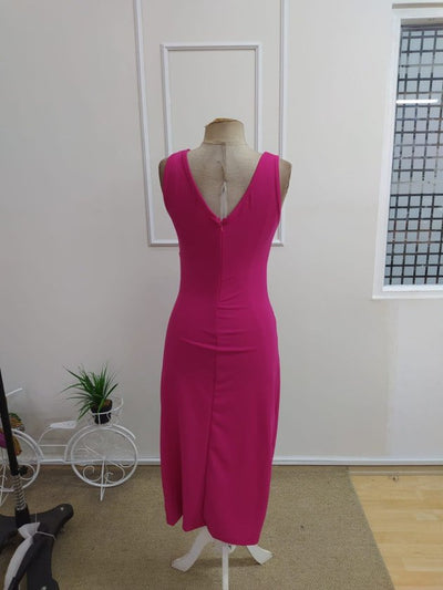 Rochie Midi din Crep Importat cu Spaghete, Decolteu la Piept, Drapaj Lateral, Fermoar, 37067