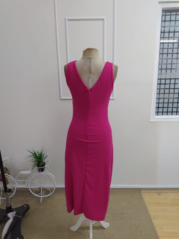 Rochie Midi din Crep Importat cu Spaghete, Decolteu la Piept, Drapaj Lateral, Fermoar, 37067