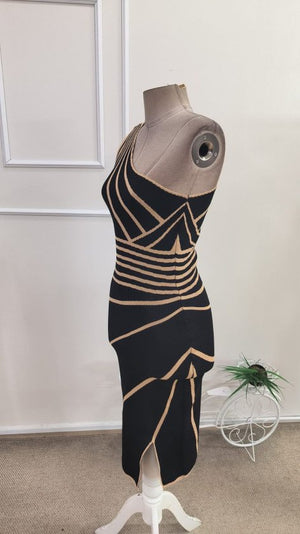 Rochie midi tricotată cu un singur umăr și crăpătură laterală pentru femei, 34635