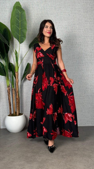 Rochie lungă Supreme pentru femei, cu decolteu înfășurat, croială largă, crăpături, 34639
