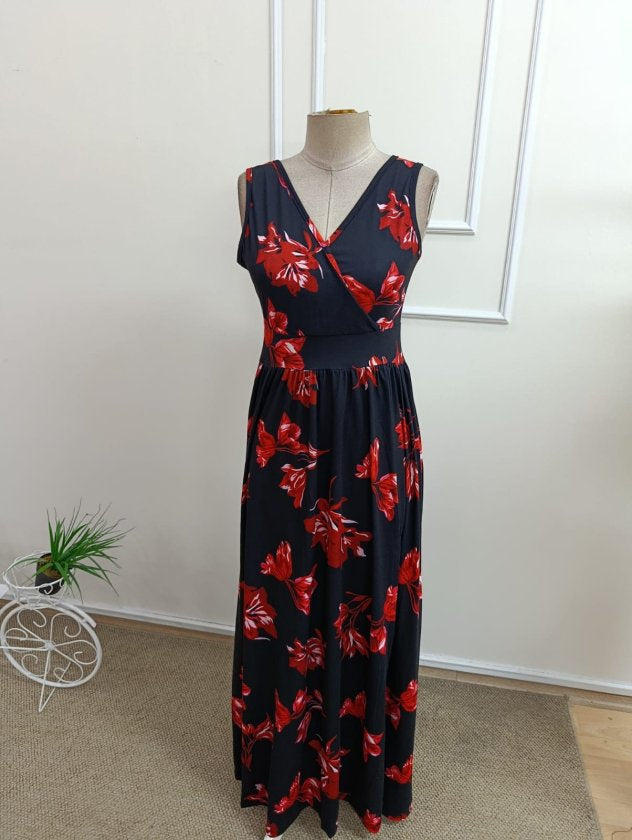 Rochie lungă Supreme pentru femei, cu decolteu înfășurat, croială largă, crăpături, 34639