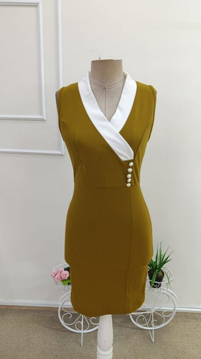 Rochie Scurtă din Crepon Importat pentru Femei, Umerele Descoperite, Guler cu Detalii Bandă Încrucișată, Butonată, 35373