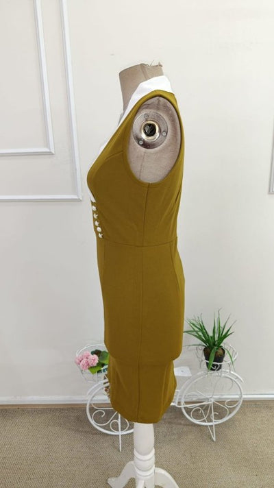 Rochie Scurtă din Crepon Importat pentru Femei, Umerele Descoperite, Guler cu Detalii Bandă Încrucișată, Butonată, 35373