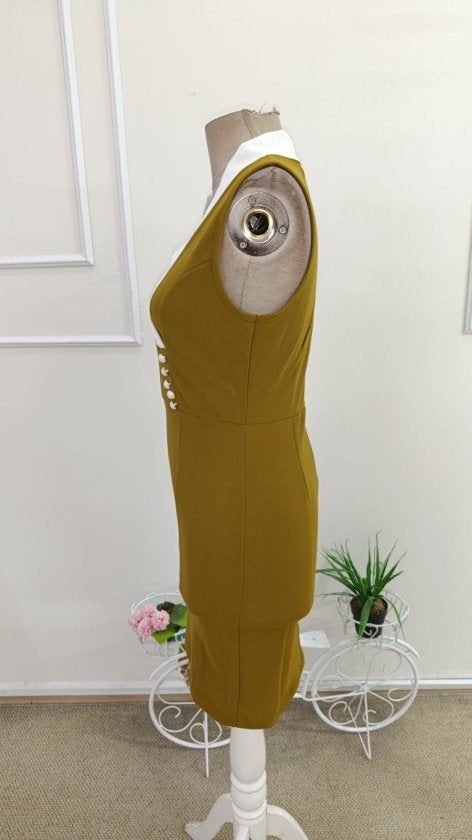 Rochie Scurtă din Crepon Importat pentru Femei, Umerele Descoperite, Guler cu Detalii Bandă Încrucișată, Butonată, 35373