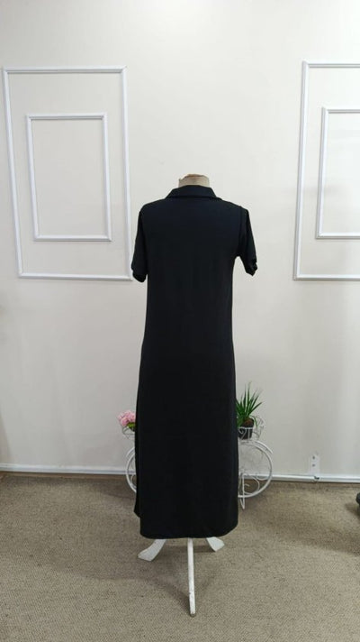 Rochie lungă din viscoză cu două fire, cu mânecă scurtă și guler, 34659