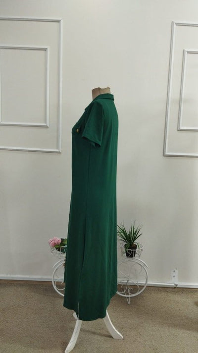 Rochie lungă din viscoză cu două fire, cu mânecă scurtă și guler, 34660