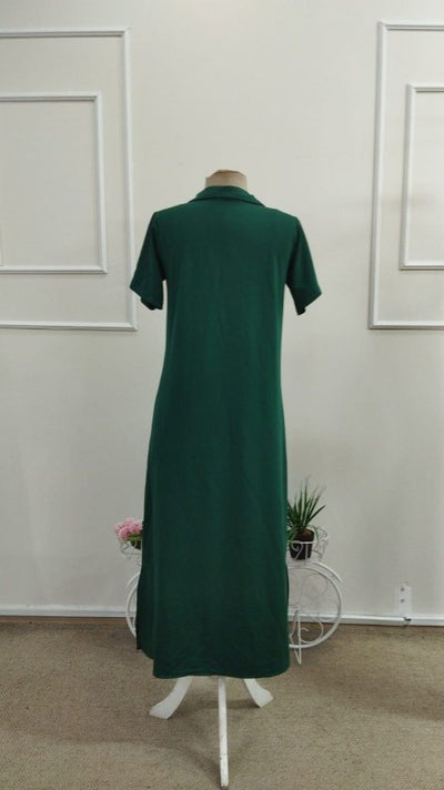 Rochie lungă din viscoză cu două fire, cu mânecă scurtă și guler, 34660