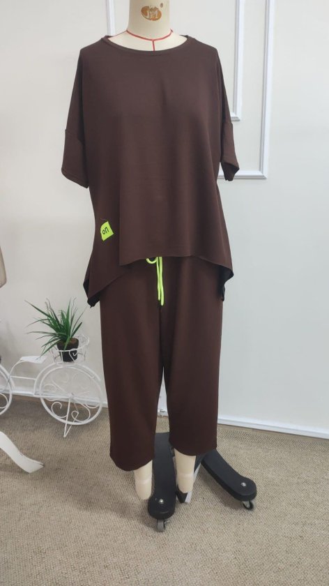 Set de două piese pentru femei, din viscoză, cu guler rotund și mânecă scurtă, format din bluză și pantaloni, 34665