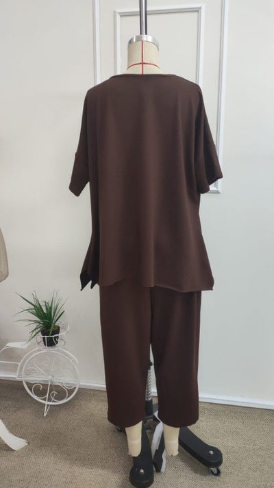 Set de două piese pentru femei, din viscoză, cu guler rotund și mânecă scurtă, format din bluză și pantaloni, 34665