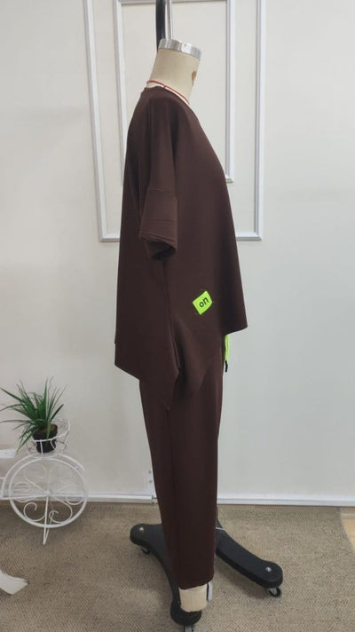 Set de două piese pentru femei, din viscoză, cu guler rotund și mânecă scurtă, format din bluză și pantaloni, 34665